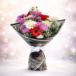 Kırmızı Gül & Beyaz Gerbera Premium Buket N04